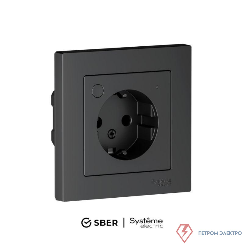 Розетка AtlasDesign Smart 16А L+N с заземл. защ. шторки Zigbee механизм карбон SE ATN001045Z