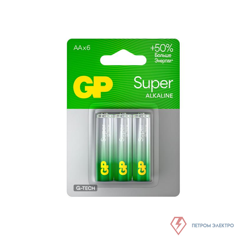 Элемент питания алкалиновый AA/LR6 1.5В Super Alkaline G-Tech 15AA21-2CRSBC6 36/720 (блист.6шт) GP 1228