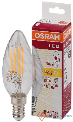 Лампа светодиодная филаментная LED STAR CLASSIC BW 40 4W/827 230V FIL FS1 E14 OSRAM 4058075055391 0