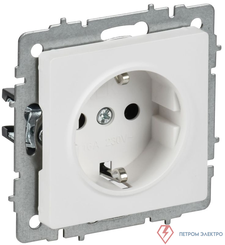 Розетка BRITE РС14-1-0-БрАБ 16А с заземл. защ. шторки механизм арктич. бел. IEK BR-R14-16-K91