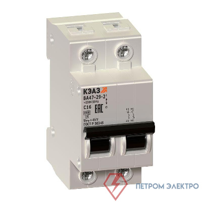 Выключатель автоматический модульный 2п C 4А 4.5кА ВА47-29-2C4-УХЛ3 КЭАЗ 253163