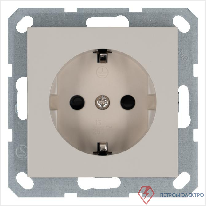 Розетка 1-м Shuko 16А IP20 с заземл. защ. шторки механизм тауп Jasmart G5501T