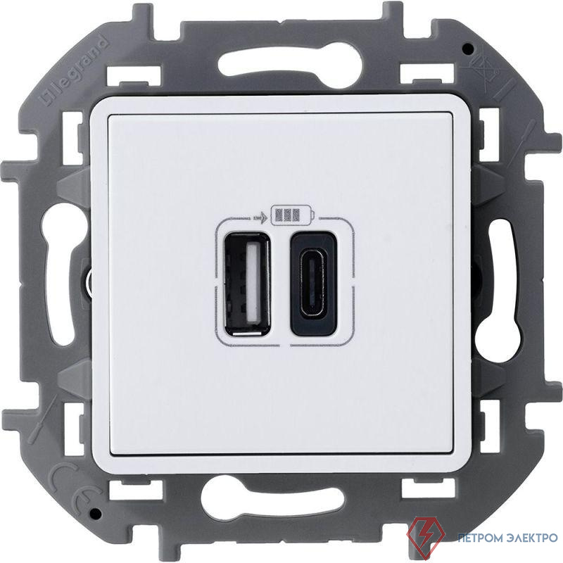 Устройство зарядное Inspiria с 2-мя USB разьемами A и C 240В/5В 3000мА бел. IEK 673760