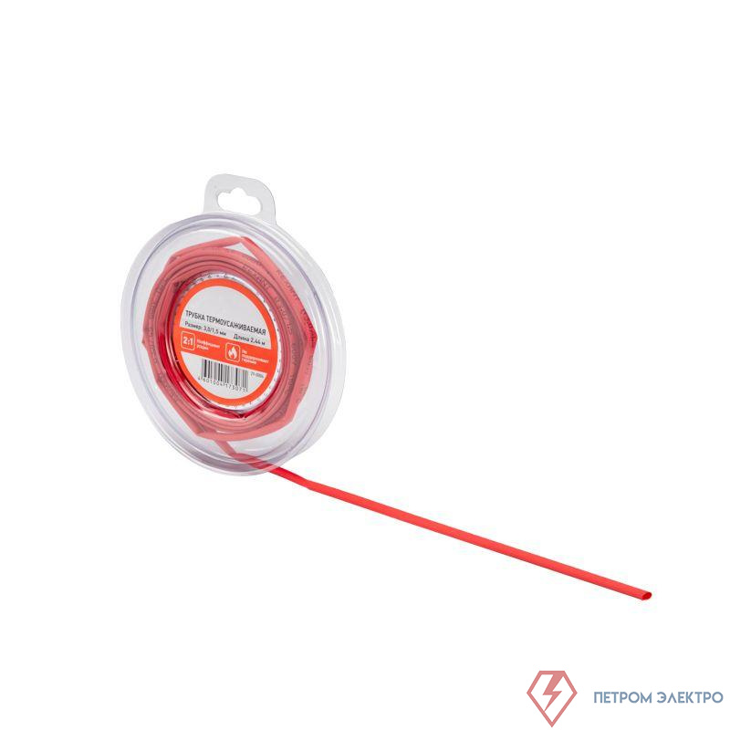 Трубка термоусадочная ТУТ нг 3.0/1.5 красн. ролик 2.44м Rexant 29-0004