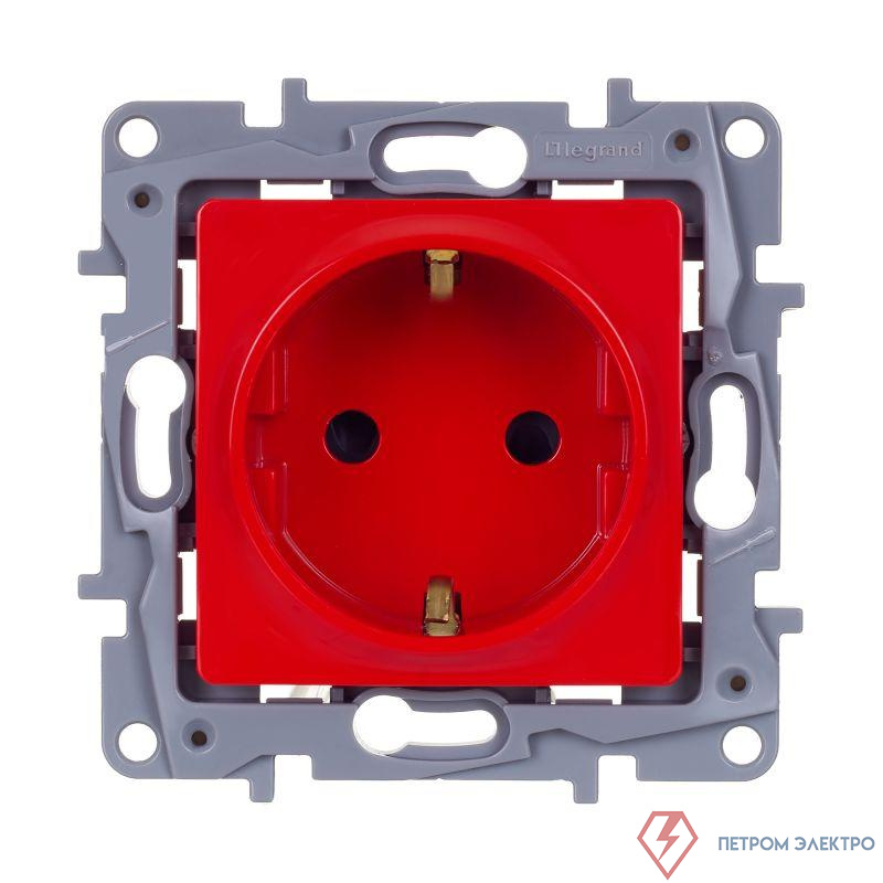 Розетка 1-м СП Etika 16А 250В 2P+E защ. шторки красн. Leg 672722