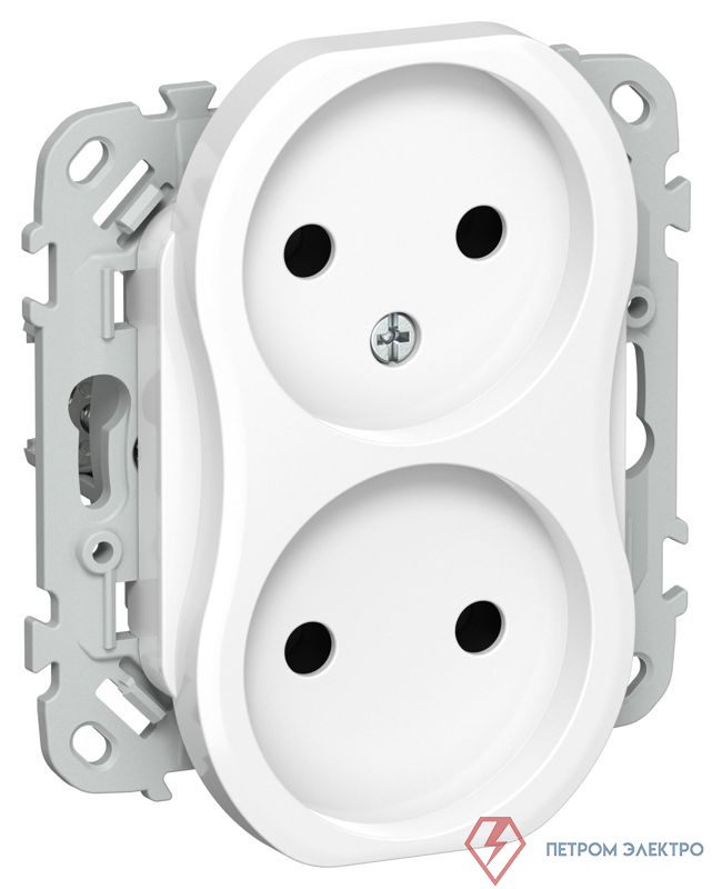 Розетка 2-м СП FLITE РС02-1-ФлБ 10А без заземл. без защ. шторок безвинтовое крепление механизм бел. IEK FI-R20-10-1-K01