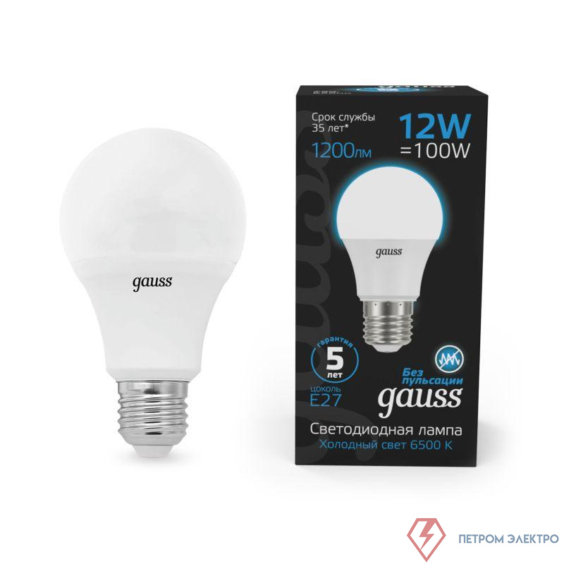 Лампа светодиодная Black 12Вт A60 грушевидная 6500К холод. бел. E27 1200лм GAUSS 102502312