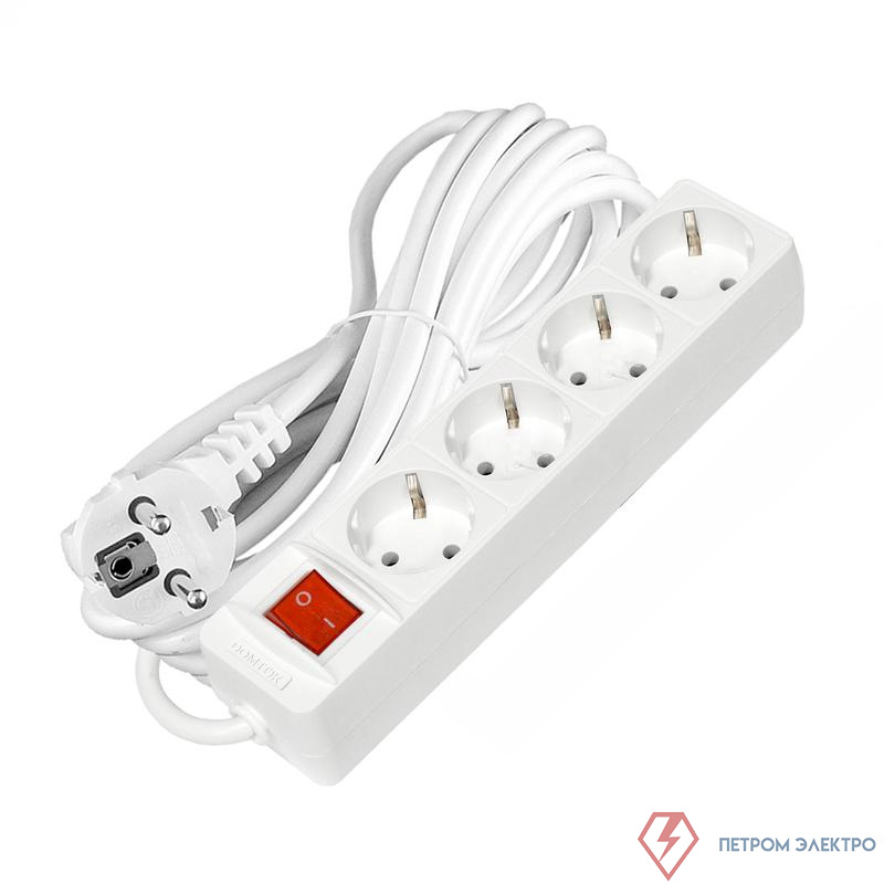 Удлинитель 4х7м с заземл. 16А IP20 3х1 с выкл. бел. DOMTOK 2501