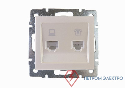 Розетка компьютерная + телефонная 2-м Rain RJ45 + RJ11 механизм жемчуж./бел. перламутр. LEZARD 703-3088-143