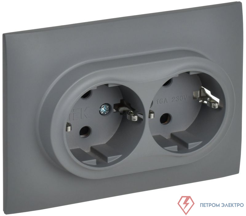 Розетка 2-м SKANDY 16А с заземл. защ. шторки в сборе SK-R07Gr сер. IEK SK-R24-16-K03-F