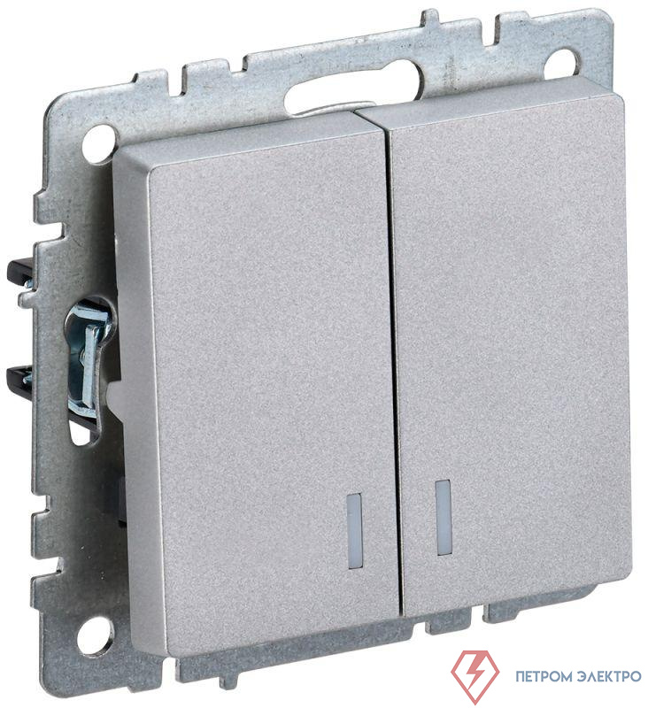 Выключатель 2-кл. СП BRITE ВС10-2-1-БрА 10А с индик. механизм алюм. IEK BR-V20-1-10-K47