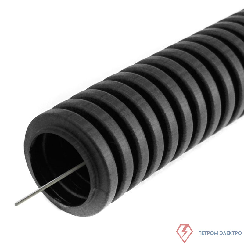 Труба гофрированная ПВХ легкая d20мм с протяжкой 350 Н черн. (уп.50м) Промрукав PR01.0056