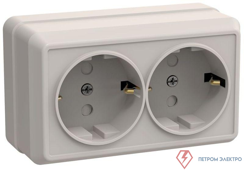 Розетка 2-м ОП Октава РСш22-3-ОКм 16А IP20 с заземл. защ. шторки крем. GENERICA ERO24-K33-16-DC