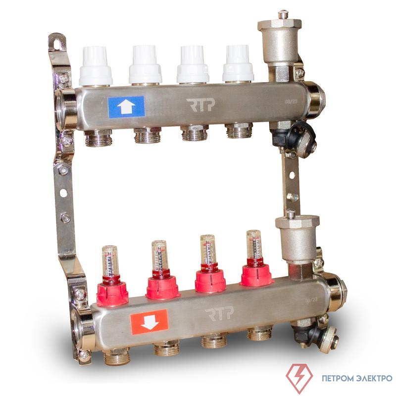 Группа коллекторная с расходомерами (евроконус 3/4дюйм) нерж. сталь SUS 304 1дюйм х4 выхода RTP 42496
