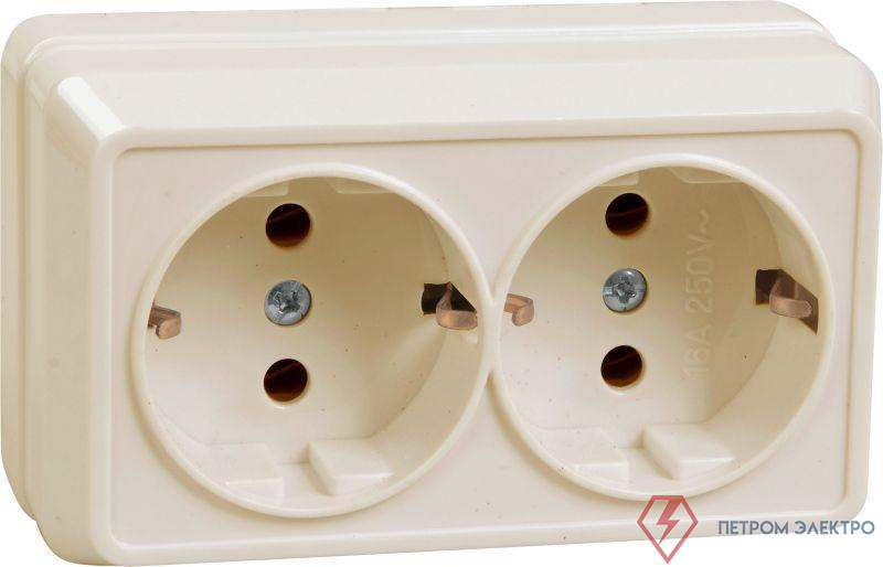 Розетка 2-м ОП Октава РС22-3-ОКм 16А IP20 с заземл. крем. GENERICA ERO21-K33-16-DC