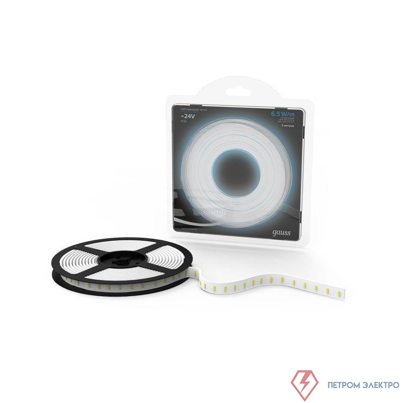 Лента светодиодная Black 2835/120-SMD 6.5Вт/м 5000К холод. бел. IP20 600лм/м 24В (блист.5м) GAUSS 312000265