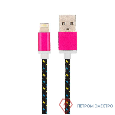 Кабель USB для iPhone 5/6/7 моделей шнур в тканевой оплетке черн. Rexant 18-4245