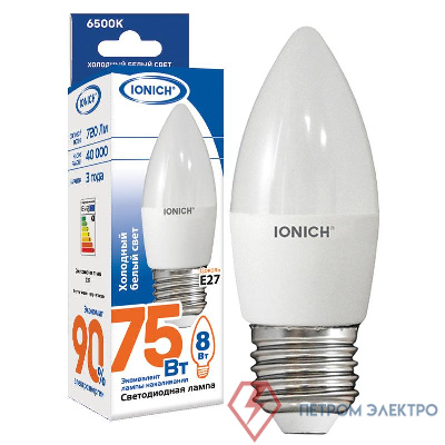 Лампа светодиодная ILED-SMD2835-C37-8-720-220-6.5-E27 (1308) IONICH 1539 0