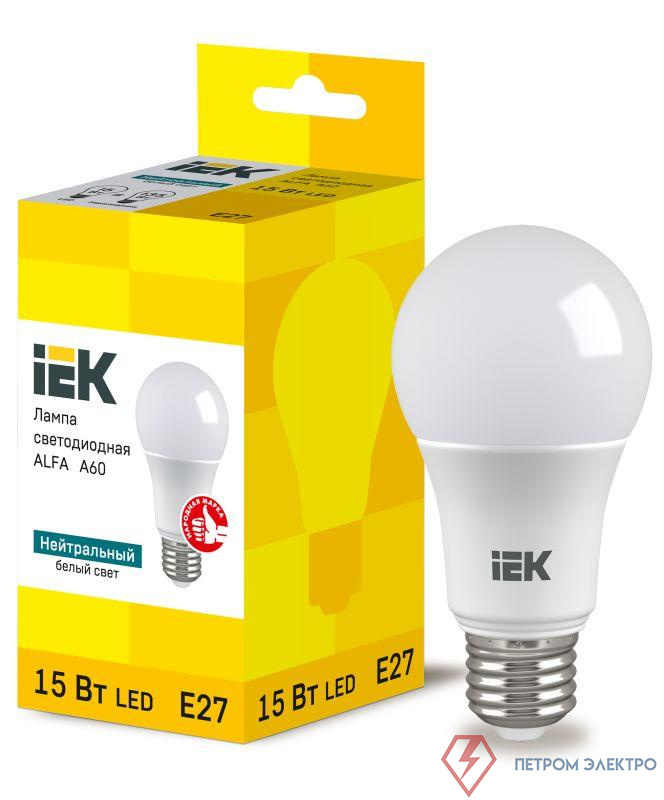 Лампа светодиодная Alfa 15Вт A60 грушевидная 4000К E27 230В (6шт) IEK LLA-A60-15-230-40-E27-6