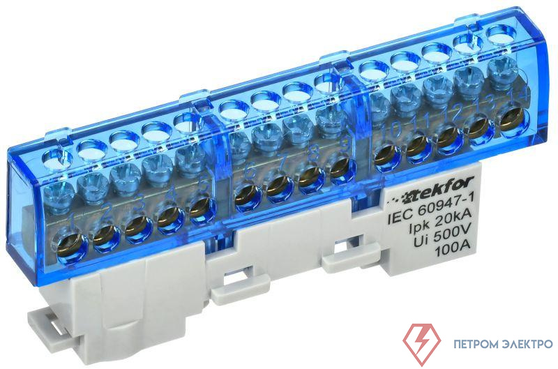 Шина TEKFOR N "ноль" неизол. на универс. держ. 6х9-14-С IEK TF-NN10-14-DL-K07