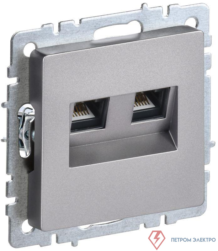 Розетка компьютерная двойная СП RJ45 кат.6 BRITE РК11-2-БрС механизм сталь IEK BR-K20-2-K46