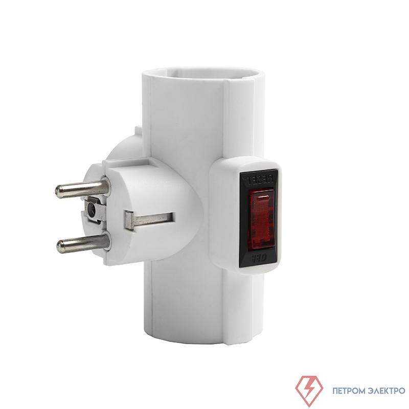 Разветвитель 3-м с заземл. 16А 3500Вт 250В Т-образ. с выключателем бел. DОМТОК 2663