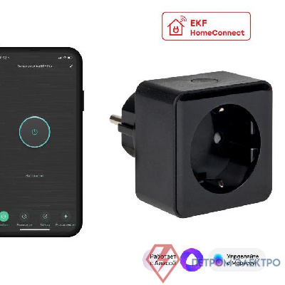 Розетка умная Wi-Fi PRO 1-м 16А IP20 черн. HomeConnect EKF RCS-2-WF