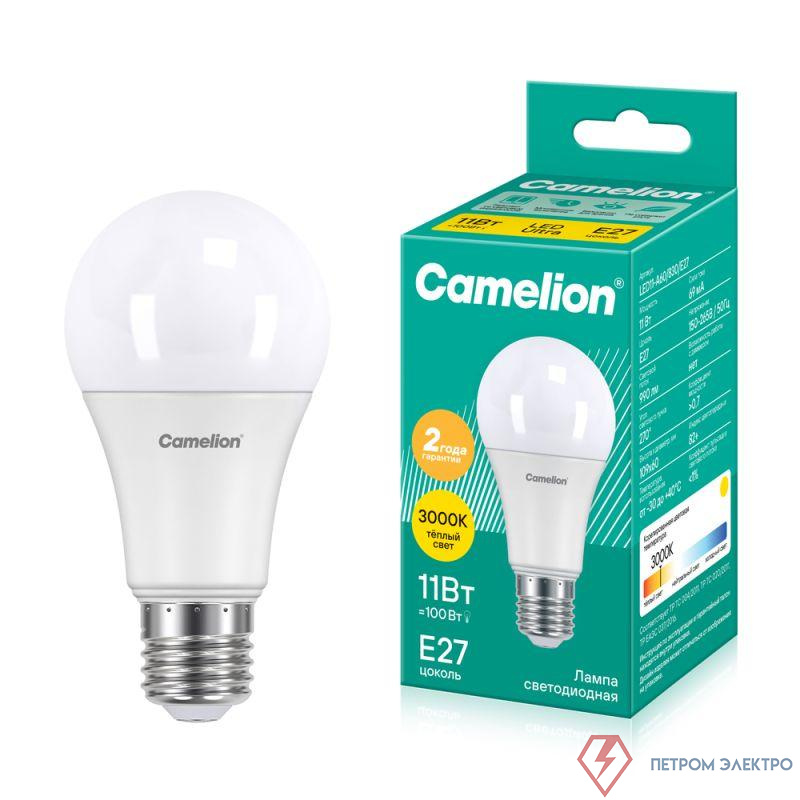 Лампа светодиодная LED11-A60/830/E27 11Вт грушевидная матовая 3000К тепл. бел. E27 915лм 220В Camelion 12035