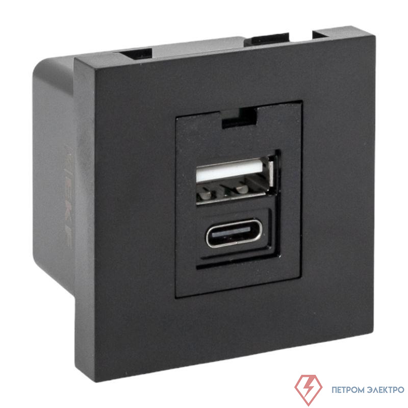 Розетка USB 2-м A+C 2.1А без индикатора черн. матов. EKF E2MR2B-21USB-10-AC