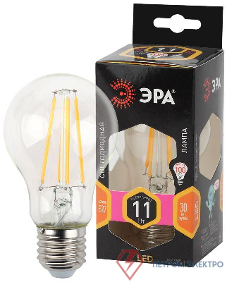 Лампа светодиодная филаментная F-LED A60-11W-827-E27 11Вт A60 грушевидная 2700К тепл. бел. E27 Эра Б0035025