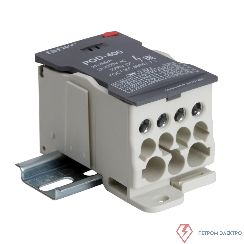 Блок распределительный винтовой зажим 1х185кв.мм 2х35кв.мм 5х16кв.мм 4х10кв.мм DKC POD-400