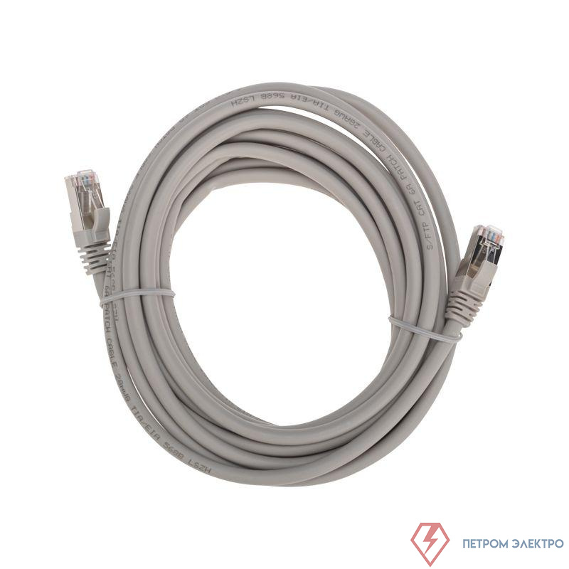 Патч-корд S/FTP CAT 6A (10G) RJ45-RJ45 28AWG LSZH сер. 5м Rexant 02-0390-5