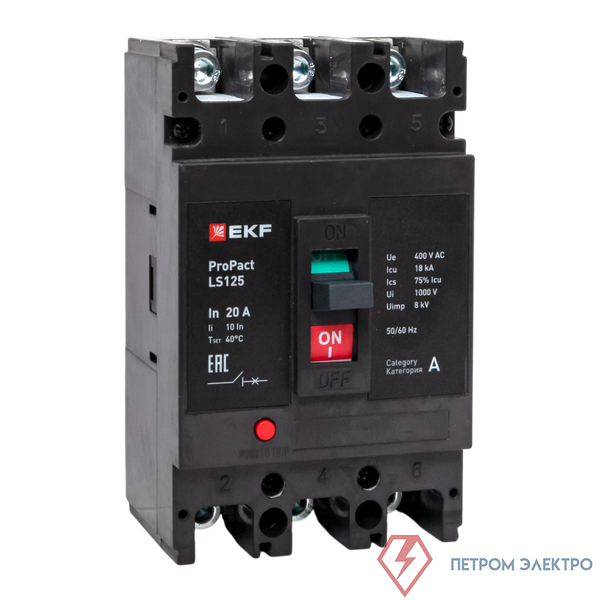 Выключатель автоматический 3п 20А 18кА LS125 ProPact EKF mccb-125-18-3-20-ls