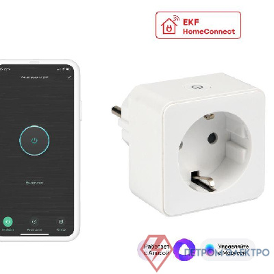 Розетка умная Wi-Fi 1-м 16А IP20 бел. HomeConnect EKF RCS-1-WF