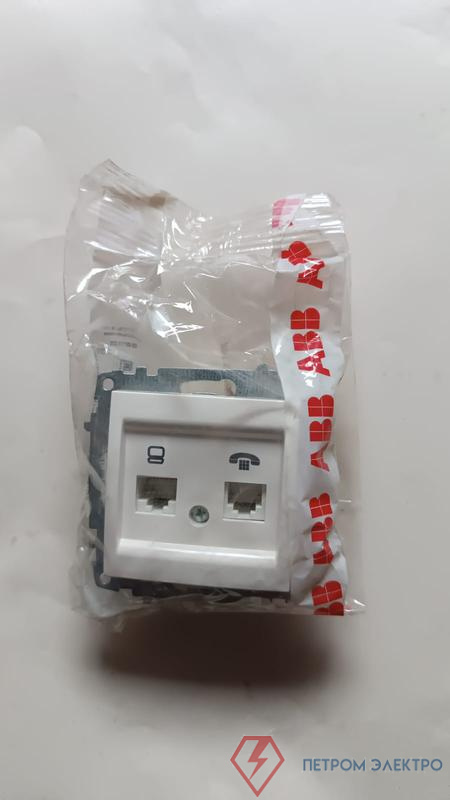 Розетка компьютерная + телефонная 2-м Cosmo RJ45 кат.6 + RJ11 механизм бел. ABB 619-010200-249