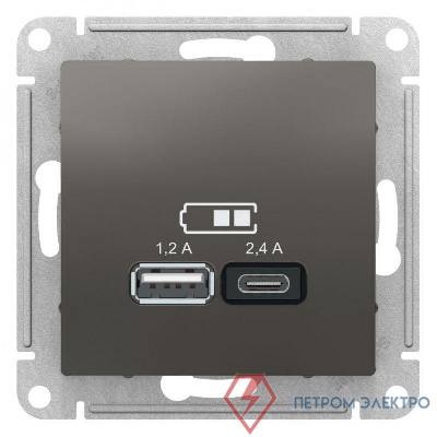 Механизм розетки USB AtlasDesign A+С 5В/2.4А 2х5В/1.2А сталь SchE ATN000939
