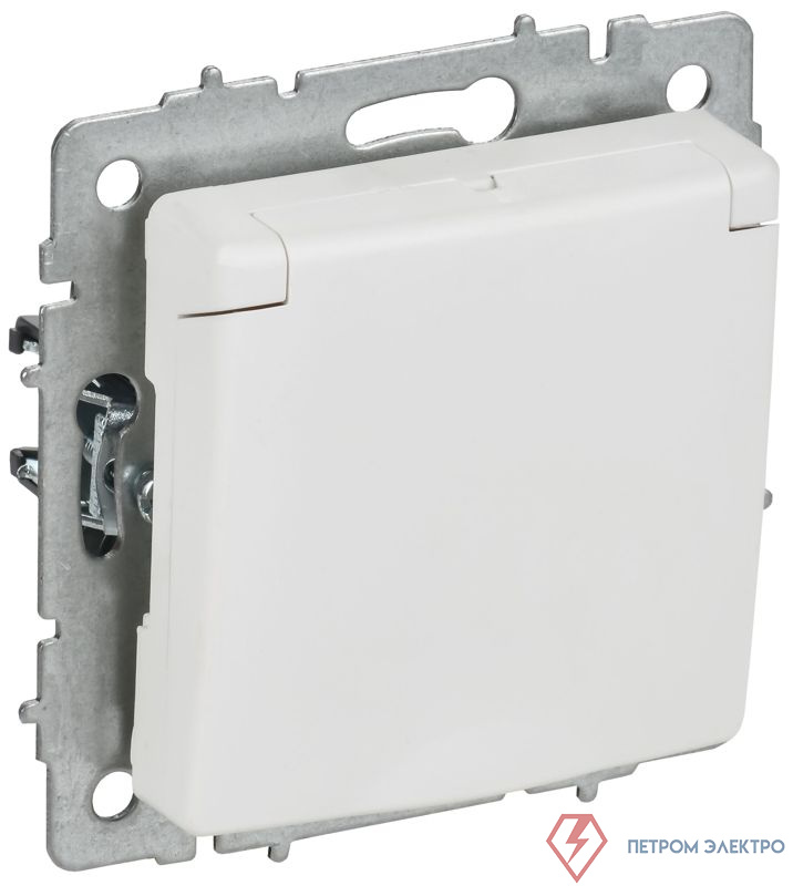 Розетка BRITE РСбш10-3-БрАБ 16А IP20 с заземл. защ. шторки с крышкой механизм арктич. бел. IEK BR-R16-16-K91