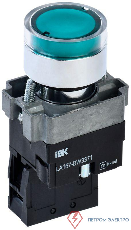 Кнопка LA167-BW3371 d22мм RC 1з с подсветкой зел. IEK BBT20-BW3371-1-12-67-K06