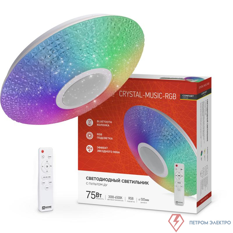 Светильник светодиодный COMFORT CRYSTAL-MUSIC-RGB 75Вт 3000-6500К 6000лм 230В 505х125мм с пультом ДУ IN HOME 4690612044569