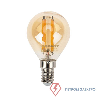 Лампа филаментная Шарик GL45 9.5Вт 950лм 2400К E14 золот. колба Rexant 604-137