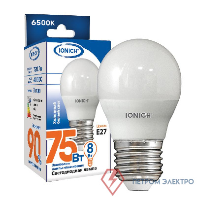 Лампа светодиодная ILED-SMD2835-G45-8-720-220-6.5-E27 (1321) IONICH 1609
