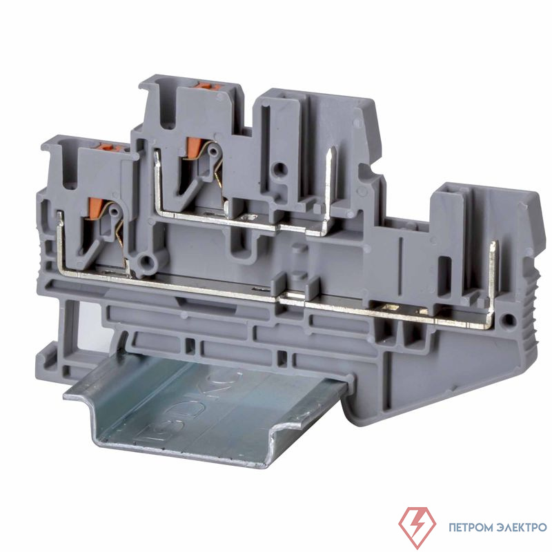 Клемма двухуровневая проходная под вставной штекер зажим push-in; 4 точки подключения; 2.5кв.мм сер. DKC VPRTT-2.5-2P