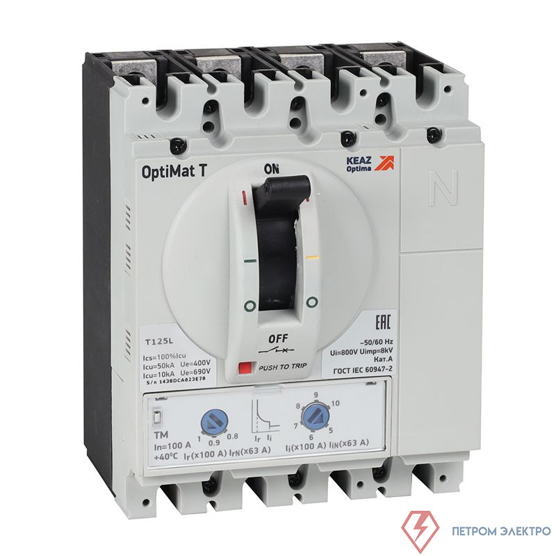 Выключатель автоматический 4п 63А OptiMat T125L TM КЭАЗ 355748