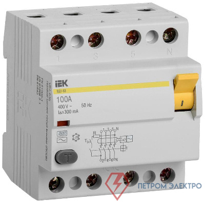 Выключатель дифференциального тока (УЗО) 4п 100А 300мА тип AC ВД1-63 IEK MDV10-4-100-300