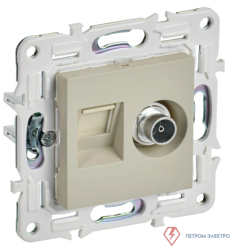 Розетка двойная TV+RJ45 кат.5E SKANDY SK-A14B беж. IEK SK-AK20-1-K10