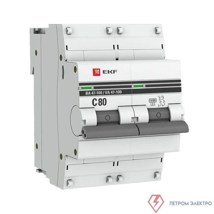 Выключатель автоматический модульный 2п C 80А 10кА ВА 47-100 PROxima EKF mcb47100-2-80C-pro