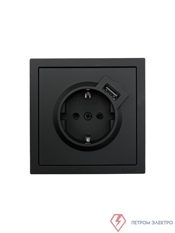 Розетка 1-м СП ZIMA IP20 + USB с заземл. механизм черн. бархат LEZARD 704-4288-181