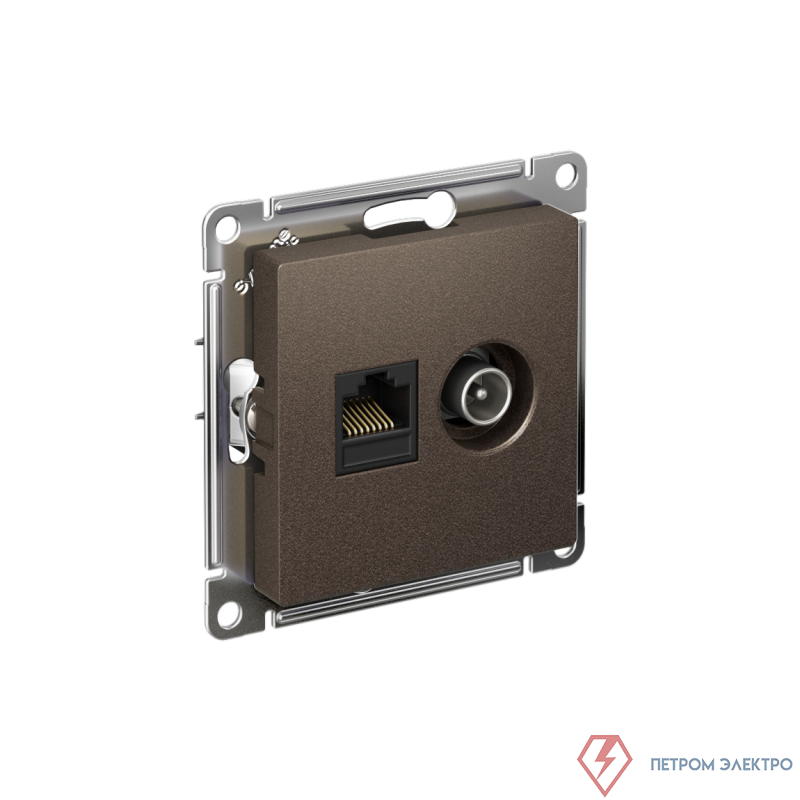 Розетка компьютерная + телевизионная 2-м СП AtlasDesign RJ45 кат.5E + TV механизм мокко SE ATN000689