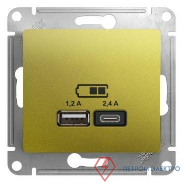 Механизм розетки USB GLOSSA A+С 5В/2.4А 2х5В/1.2А фисташк. SchE GSL001039