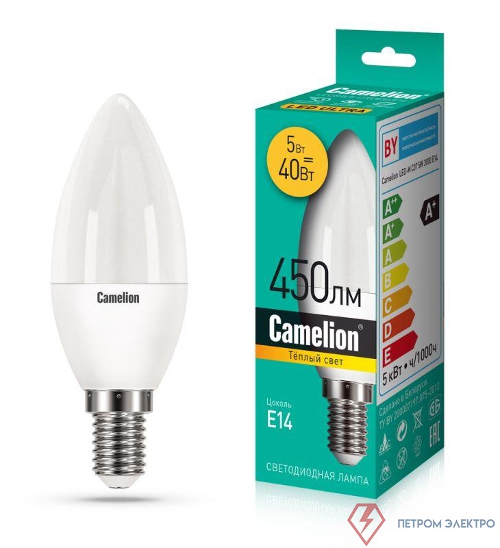 Лампа светодиодная LEDRB/5-C35/830/E14 5Вт 220В LED-M C37 3000К E14 Camelion 15049